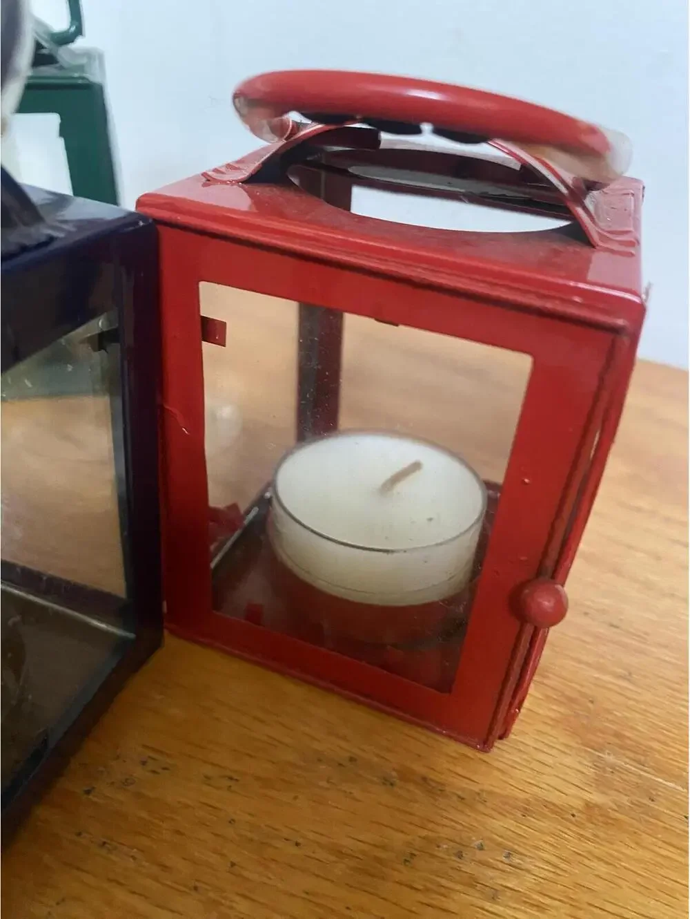 Set of 4 Small Decorative Metal Lanterns with Glass Panels